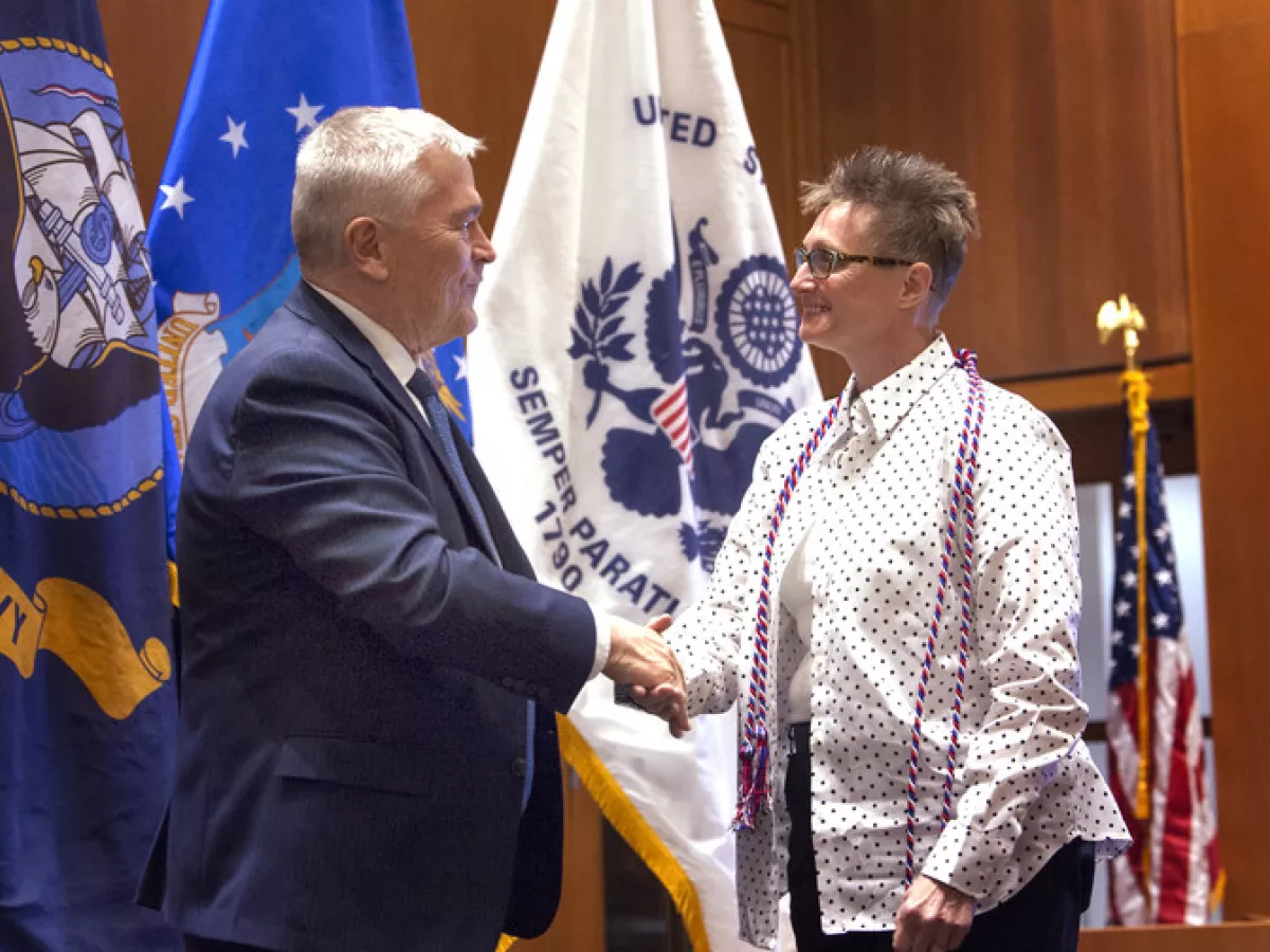 A military student receiving their honor cord during the Military Honor Cord Ceremony