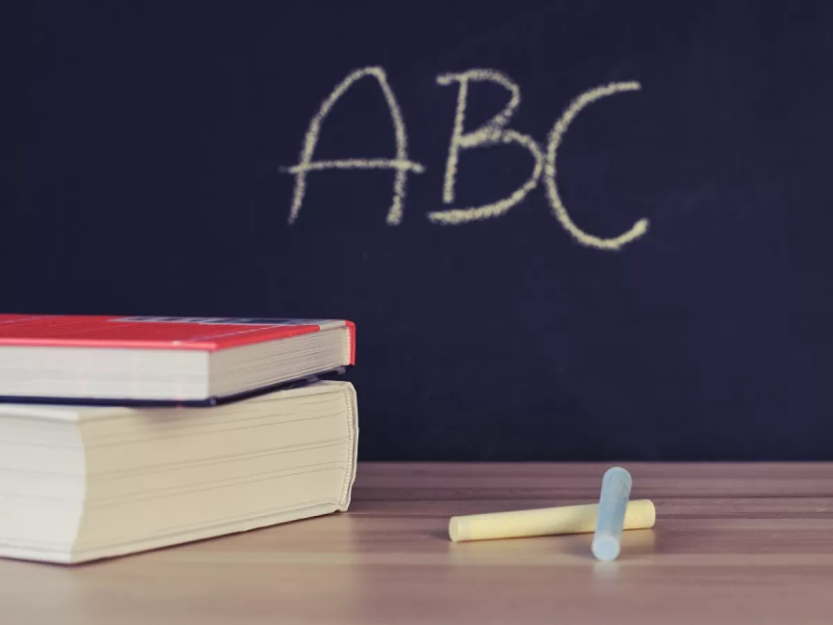 Classroom setting with chalkboard