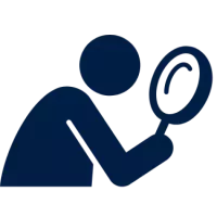 stick figure looking through magnifying glass